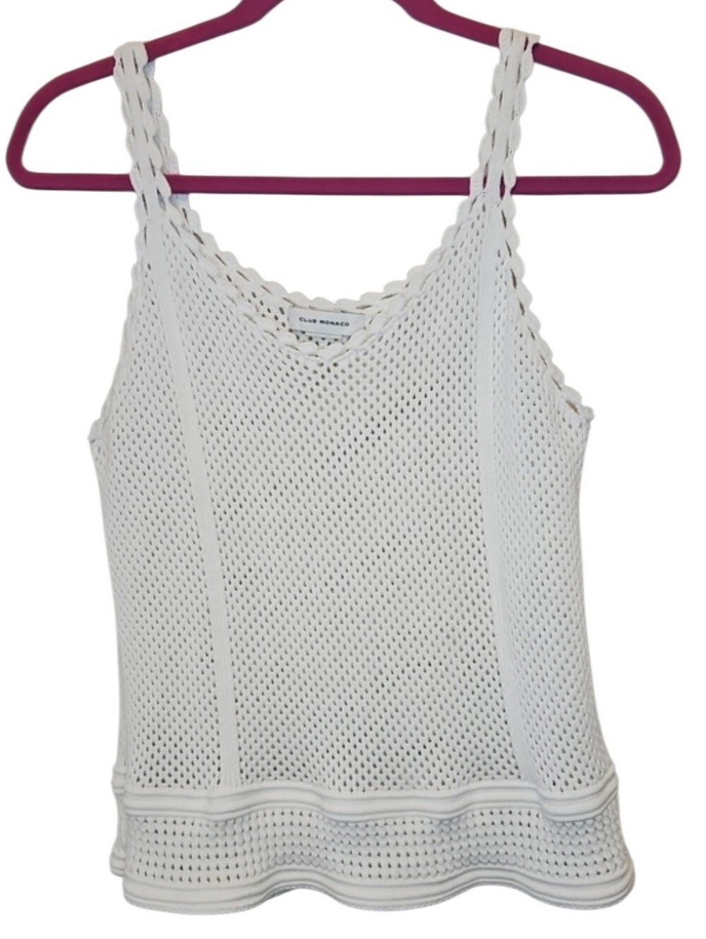 Club Monaco White Scalloped-Strap Knit Tank Size Medium